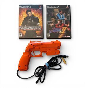 Namco GunCon 2 Orange PS2 Light Gun NPC-106 + Time Crisis II & Crisis Zone